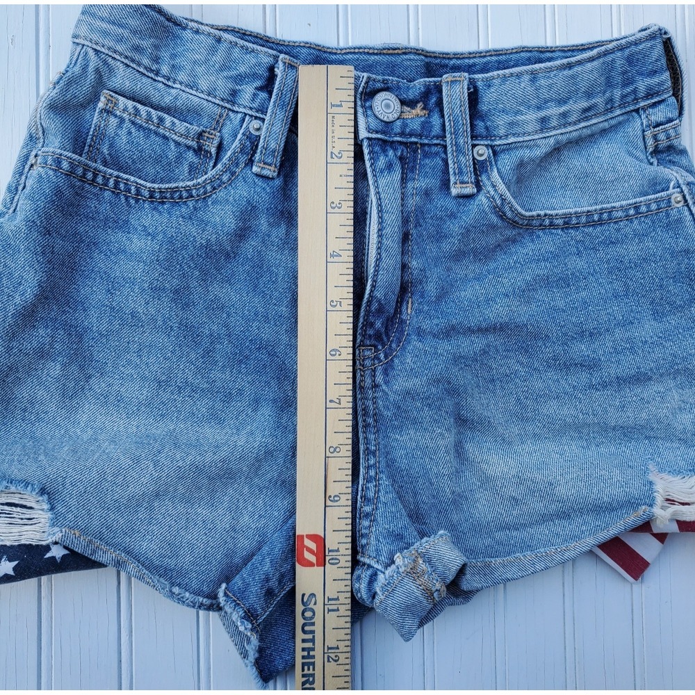 Old Navy Girls Size 14 High-Rise Denim Shorts with Flag Pockets Patriotic Blue - Picture 3 of 7